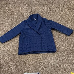 This is a WynneCollection Shawl Collar Quilted Puffer Jacket in Twilight Blue XL